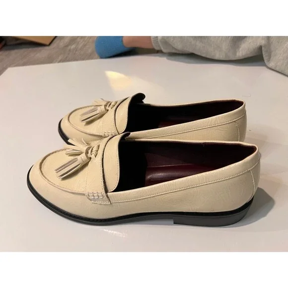 Franco Sarto Cream Tassel Loafers, Slip On Dress Shoes, Classic Women's Footwear - Picture 9 of 15